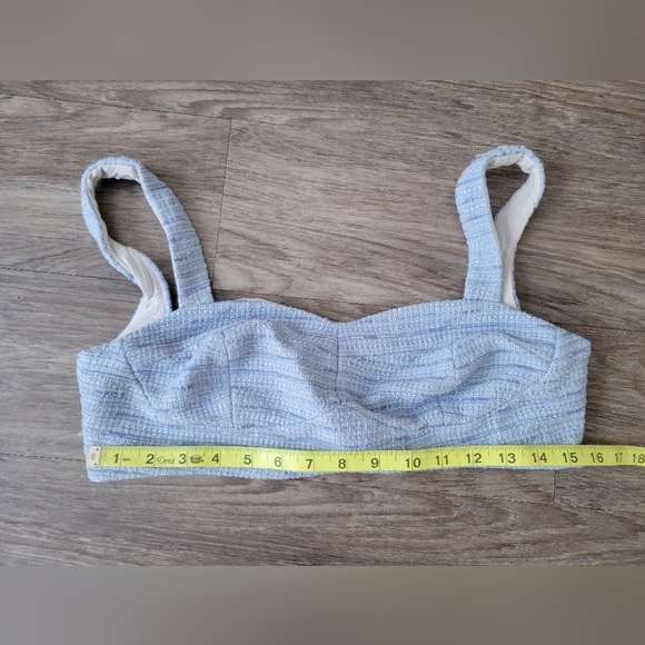 Gaala Paris Tweed Blue Bustier Cropped Bra Tank Top Button Back Dainty Chic 40 S - Picture 12 of 13